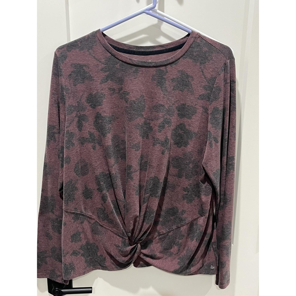 Shambhala Maroon Womens Floral Pattern Knotted Front Long Sleeve Top Extra Large